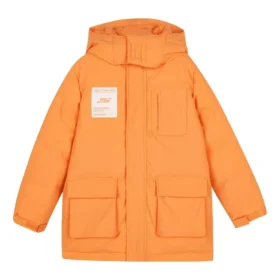 BASIC Gewebte Daunenjacke mittlerer Länge mit Buchstabenprint „Orange-Weiß“