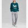 Casual Graphic Crew Sweater „Green White“