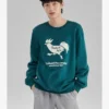 Casual Graphic Crew Sweater „Green White“