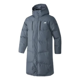 Einfache gewebte lange Daunenjacke mit Kapuze und Buchstabenprint „Teal“