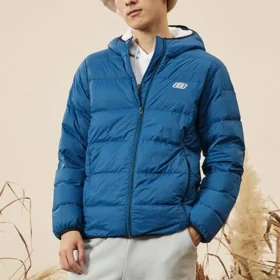 Einfarbige Daunenjacke mit Kapuze und Logo-Print „Blau-Türkis-Grün“