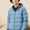 Einfarbige Daunenjacke mit Kapuze und Logo-Print „Blau-Türkis-Grün“