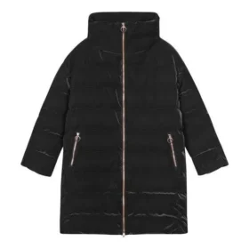 Einfarbige Stehkragen-Steppjacke mit Reißverschluss „Schwarz“