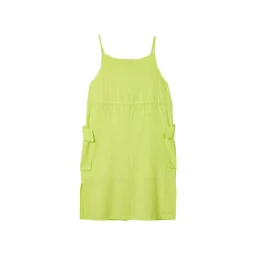 Einfarbiges, lockeres, ärmelloses Kleid mit Kordelzug in der Taille „Grün“