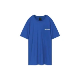 Gestricktes, bedrucktes, kurzärmeliges blaues T-Shirt