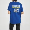 Gestricktes, bedrucktes, kurzärmeliges blaues T-Shirt