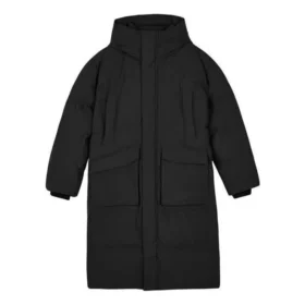 Gewebte lange Daunenjacke „Schwarz“