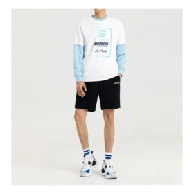 Herren-Skechers mit kontrastfarbenem LOGO-Aufdruck, gestrickt, kurzärmelig, weiß Herren-Skechers mit kontrastfarbenem LOGO-Aufdruck, gestrickt, kurzärmelig, weiß