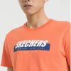 Herren-Skechers-T-Shirt mit Aufdruck, kurzärmelig, orange-rot