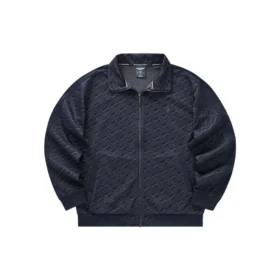 Jacke mit durchgehendem Reißverschluss, geprägtem Kragen und Allover-Print „Schwarz-Weiß“