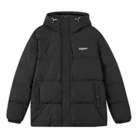 Kurze Daunenjacke mit Kapuze und aufgedrucktem Buchstabenlogo „Black White“