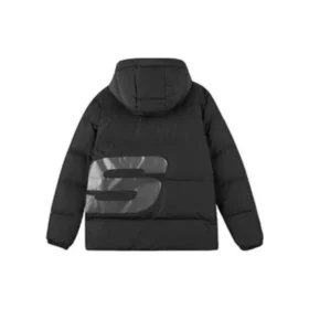 Kurze Daunenjacke mit Kapuze und aufgedrucktem Buchstabenlogo „Black White“