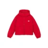 Kurze, warme Daunenjacke mit Kapuze und langen Ärmeln „Weiß Rot“