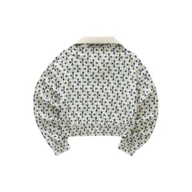Kurzjacke mit Stehkragen, Reißverschluss und Logo-Print „Beige Blau Weiß“