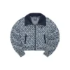 Kurzjacke mit Stehkragen, Reißverschluss und Logo-Print „Beige Blau Weiß“