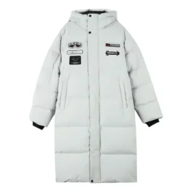 Lange Daunenjacke mit Schriftzug „Weiß“