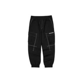 Letter Mid-Waist Woven Elastic Cuff Knit Sports Pants „Schwarz“