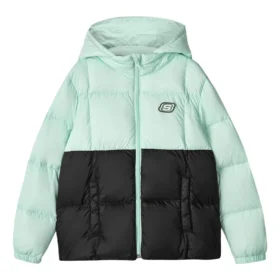 Lässige gewebte Daunenjacke mit Kapuze und Farbblock-Design „Grün-Schwarz“