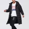 Mittellange gewebte Daunenjacke „Schwarz“