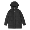 Mittellange warme Daunenjacke mit Kapuze „Black Pink“