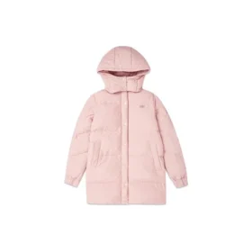 Mittellange warme Daunenjacke mit Kapuze „Black Pink“