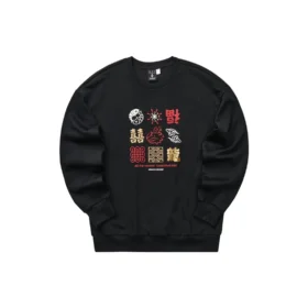 Neujahrsserie Graphic Knit Crew Sweatshirt „Black Red Yellow“