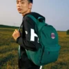 Retro-Schüler-Rucksack aus Stoff mit Reißverschluss „Grün“
