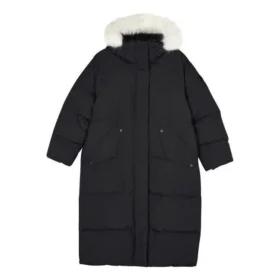 Sportliche gewebte lange Daunenjacke „Schwarz“